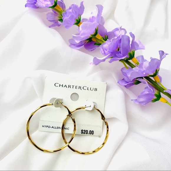 🌹CHARTER CLUB hypo allergenic gold plated round hoop earring Jewellery - Picture 3 of 7